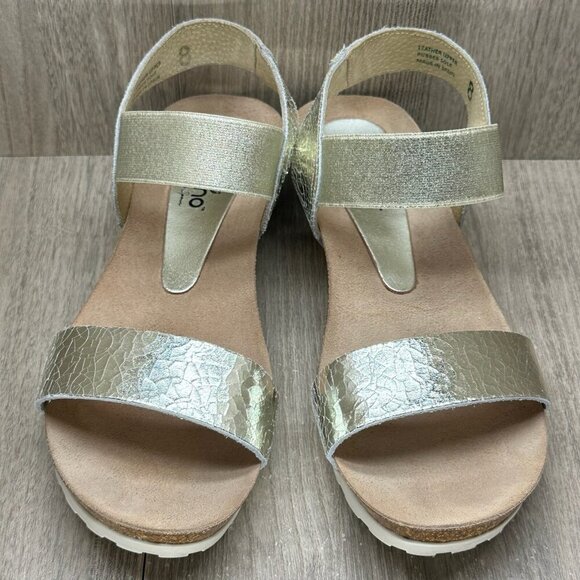 Yokono Sandals Womens Sz 8 Slingback Elastic Strap Wedge Open Toe Metallic Gold - Picture 3 of 12